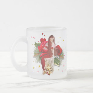 Taza De Cristal Esmerilado Navidades Hadas y Corazones