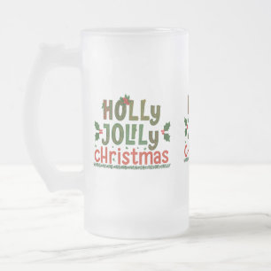 Taza De Cristal Esmerilado Navidades Holly Jolly Frosted Glass Mug - 16 oz