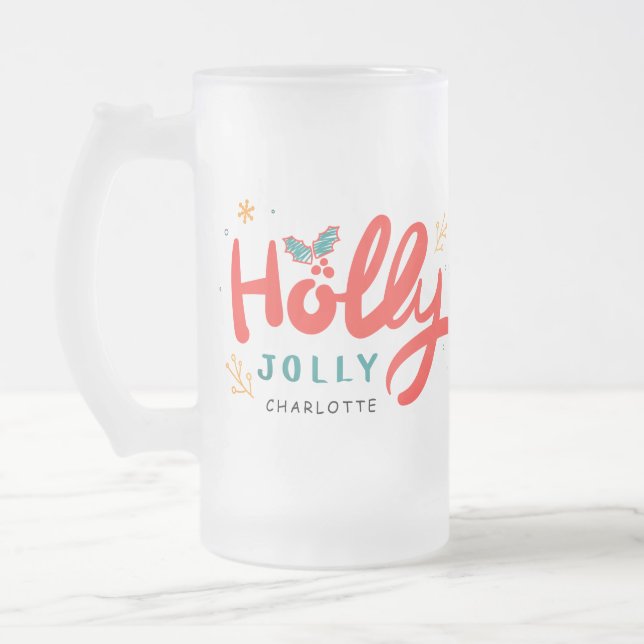 Taza De Cristal Esmerilado Navidades Holly Jolly Fun Winter Nombre personaliz (Izquierda)