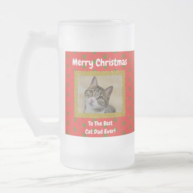 Taza De Cristal Esmerilado Navidades mejor foto de papá Mascota de gato (Izquierda)