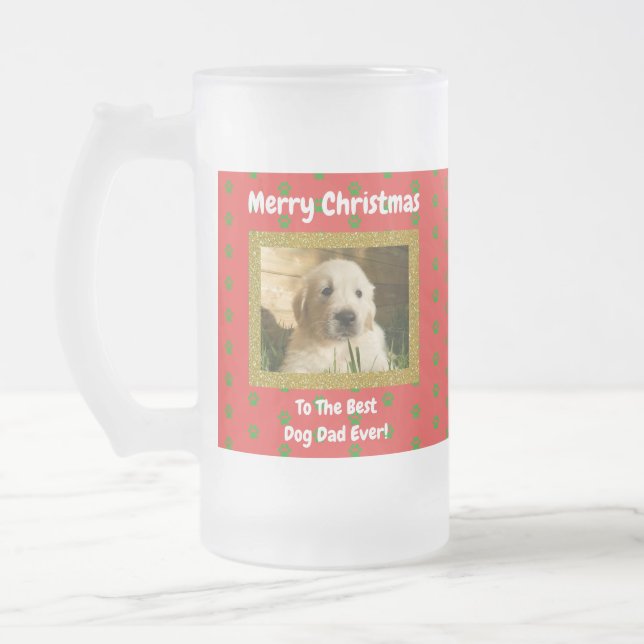 Taza De Cristal Esmerilado Navidades mejor perro papá Mascota foto (Izquierda)