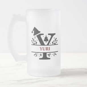 Taza De Cristal Esmerilado Navidades Monograma Letra Y Nombre De Alfabeto Par