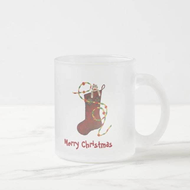 Taza De Cristal Esmerilado Navidades Mug de mono sock (Derecha)