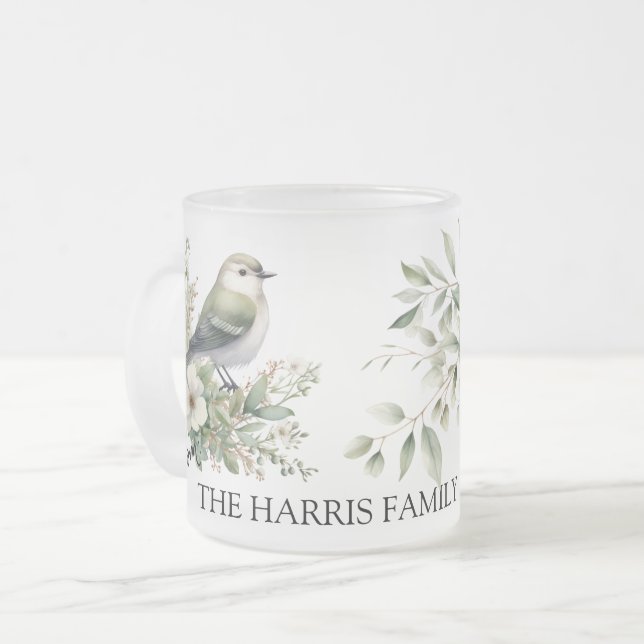 Taza De Cristal Esmerilado Navidades personalizados Flores y Aves - Todo nues (Anverso izquierdo)