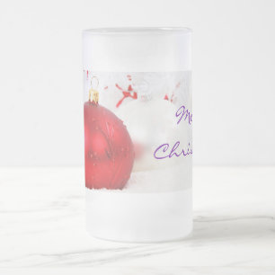 Taza De Cristal Esmerilado Navidades Rojo Y Blanco Feliz Navidad III