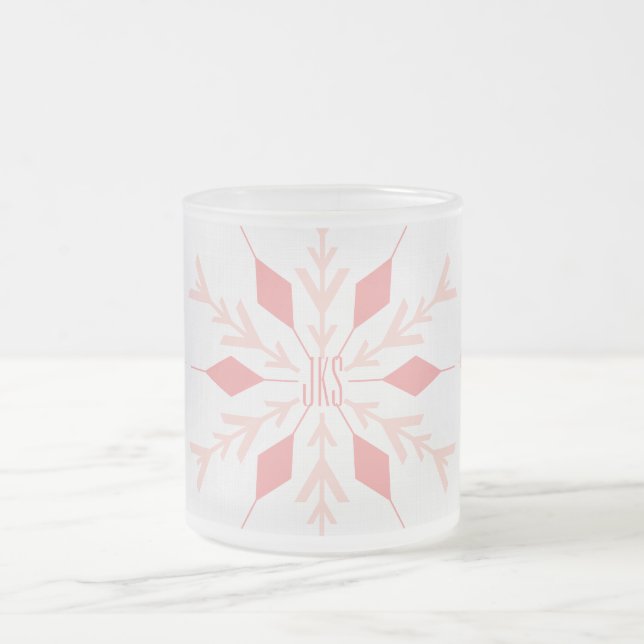 Taza De Cristal Esmerilado Navidades rosados copos de nieve con monograma (Centro)