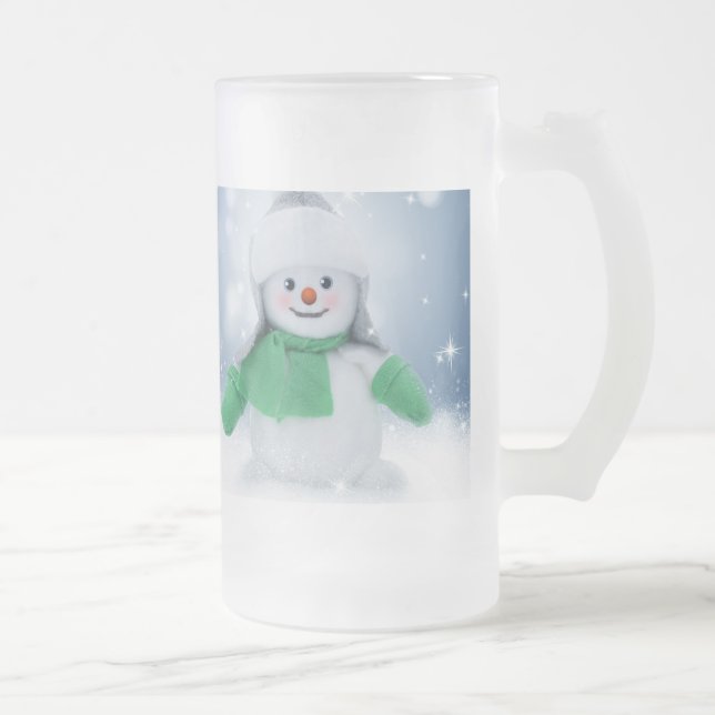 Taza De Cristal Esmerilado Navidades Snowman Frosted 16 oz Frosted Glass Mug (Derecha)