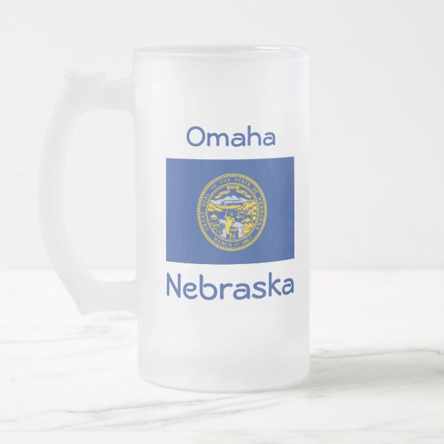 Taza De Cristal Esmerilado Nebraska Flag Map City Mug (Izquierda)