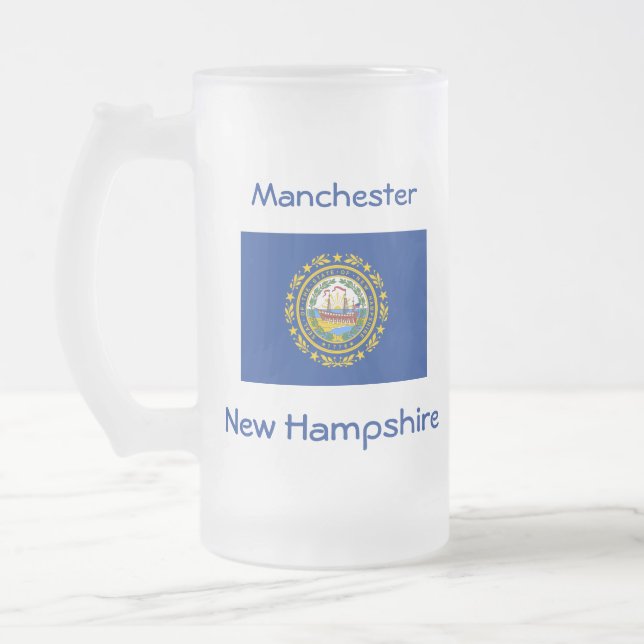 Taza De Cristal Esmerilado New Hampshire Flag Map City Mug (Izquierda)