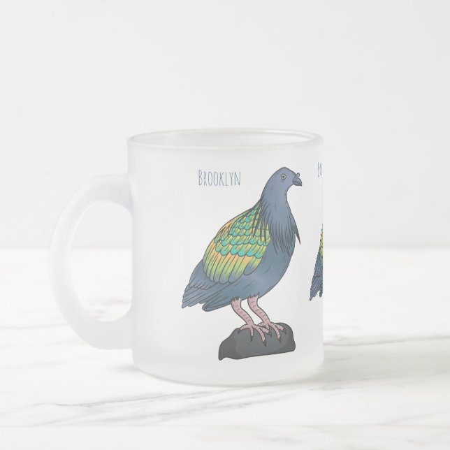 Taza De Cristal Esmerilado Nicobar pigeon bird cartoon illustration  (Izquierda)