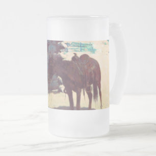 Taza De Cristal Esmerilado Nieve de invierno de caballos y bovinas