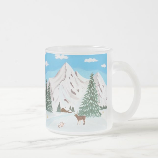 Taza De Cristal Esmerilado Nieve Montaña Frotada Vidrio Mug (Derecha)