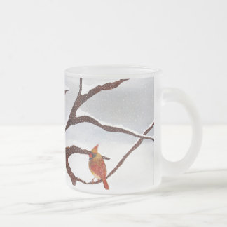 Taza De Cristal Esmerilado Nieve y pájaros cardinales
