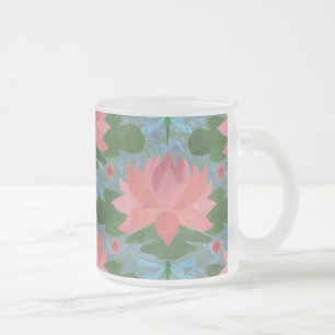 Taza De Cristal Esmerilado Nieves de agua rosada bonito y libélulas azules