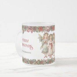 Taza De Cristal Esmerilado Niñas Navidades Angels victorianos con holly