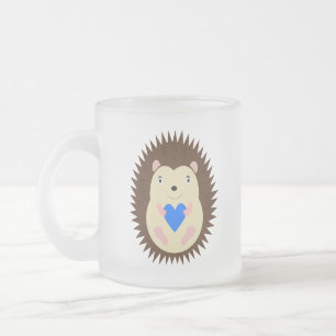 Taza De Cristal Esmerilado Niño Azul Corazón Erizo