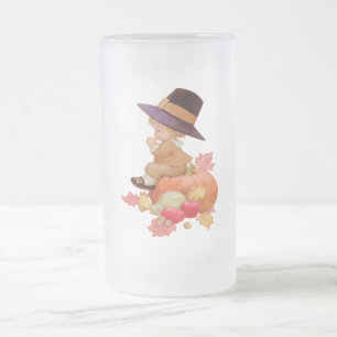 Taza De Cristal Esmerilado Niño de peregrino vintage rezando en calabaza