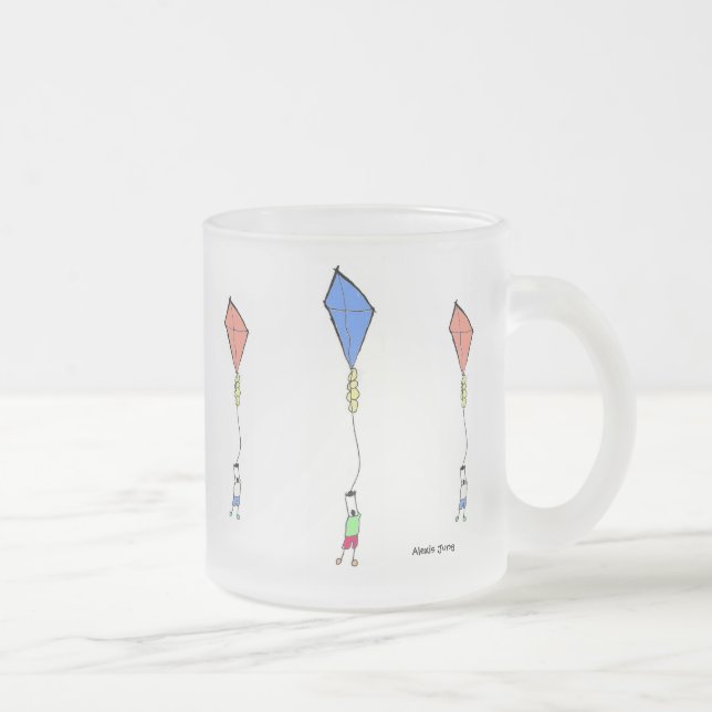 Taza De Cristal Esmerilado Niño feliz volando una cometa azul (Derecha)