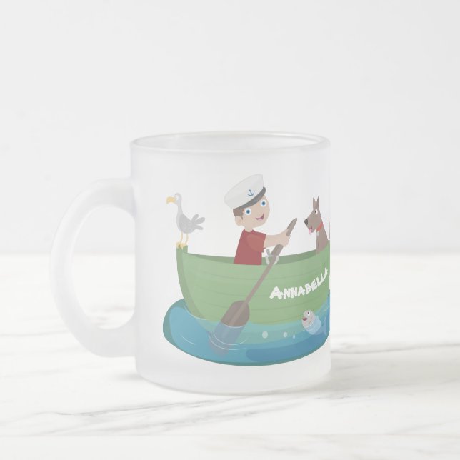 Taza De Cristal Esmerilado Niño pequeño marinero y personalizado de un bote d (Izquierda)
