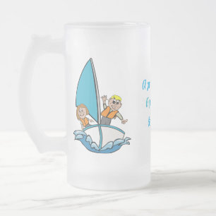 Taza De Cristal Esmerilado Niño y Chica en bote de vela Mug escarcha