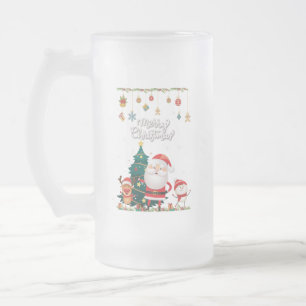 Taza De Cristal Esmerilado Nochebuena divertida, hombre de nieve, reno Feliz 