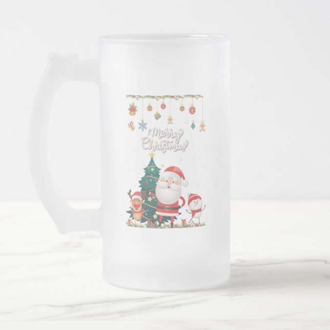 Taza De Cristal Esmerilado Nochebuena divertida, hombre de nieve, reno Feliz  (Izquierda)