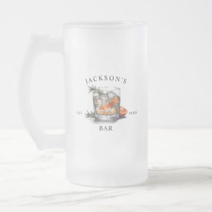 Taza De Cristal Esmerilado Nombre de cóctel de whisky con estilo y año de bar