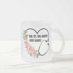 Taza De Cristal Esmerilado Nombre de la enfermera veterana de registro de est