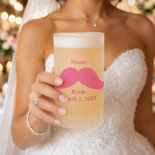 Taza De Cristal Esmerilado Nombre de la novia bigote rosa