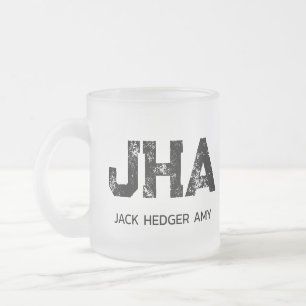 TAZA DE CRISTAL ESMERILADO NOMBRE DE MONOGRAMA DE TRES LETRAS NEGRO MINIMALIS