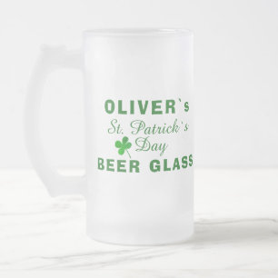 Taza De Cristal Esmerilado Nombre del amante verde del día de San Patricio