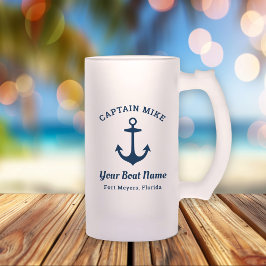 Taza De Cristal Esmerilado Nombre del barco del capitán del Personalizado azu