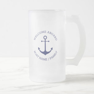 Taza De Cristal Esmerilado Nombre del barco personalizado Bienvenido Aboard a