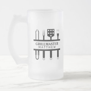 Taza De Cristal Esmerilado nombre del maestro de la parrilla día del padre 