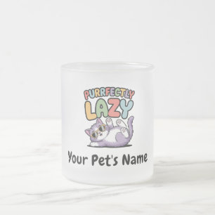 Taza De Cristal Esmerilado Nombre del Mascota C de un gato flojo y personaliz