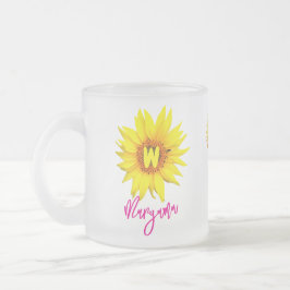 Taza De Cristal Esmerilado Nombre floral y monograma | Girasol personalizado