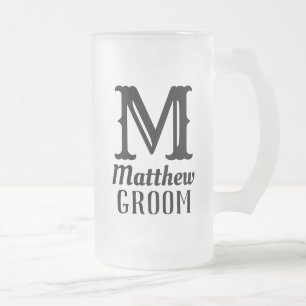 Taza De Cristal Esmerilado Nombre Monograma Masculino Bodas Novio Negro