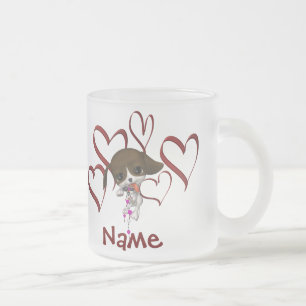 Taza De Cristal Esmerilado Nombre Monograma Personalizado Cachorro y Corazone
