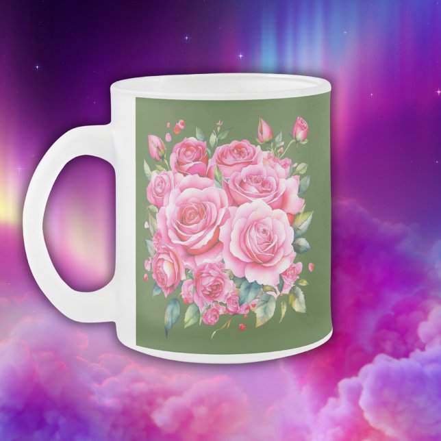 Taza De Cristal Esmerilado Nombre Monogramado Rosas Rosa | (Subido por el creador)