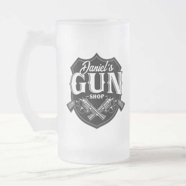 Taza De Cristal Esmerilado NOMBRE Personalizado Antiguos Revólveres Tienda de (Izquierda)