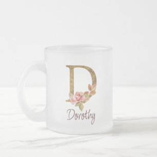 Taza De Cristal Esmerilado Nombre personalizado Blush Rosas Rosadas Hoja de O