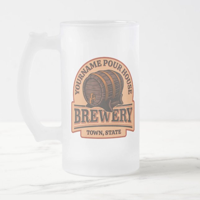 Taza De Cristal Esmerilado NOMBRE personalizado Cervecería de carne de roble  (Izquierda)