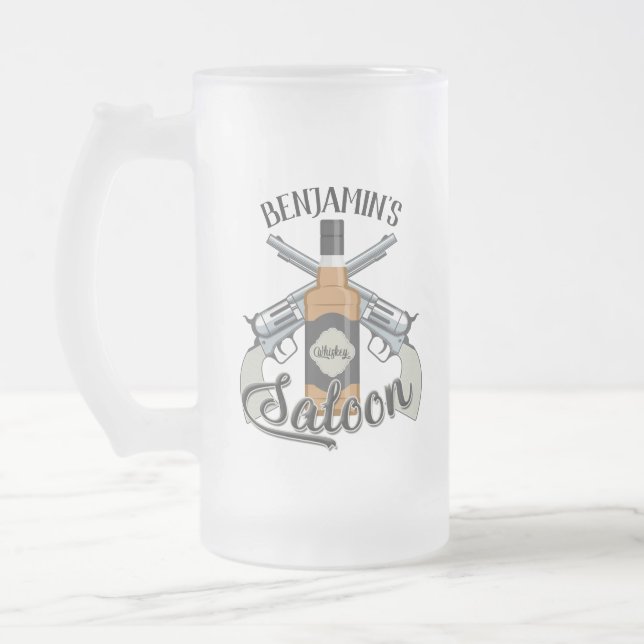 Taza De Cristal Esmerilado NOMBRE personalizado Cowboy Revolver Gun Whiskey S (Izquierda)