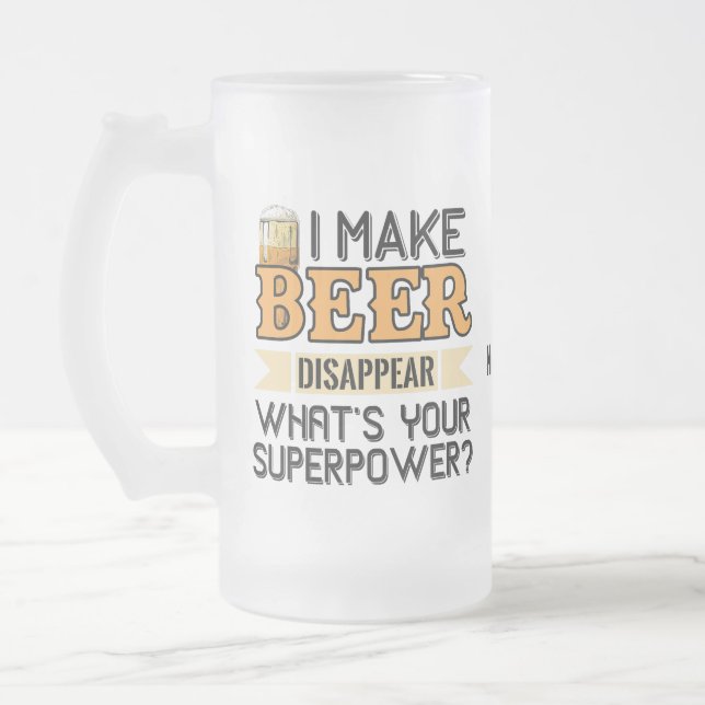 Taza De Cristal Esmerilado Nombre personalizado de Beer Superpower (Izquierda)