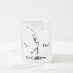 Taza De Cristal Esmerilado Nombre personalizado de golfista y año 