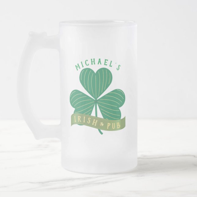 Taza De Cristal Esmerilado Nombre personalizado Gold Shamrock St Patrick's Da (Izquierda)