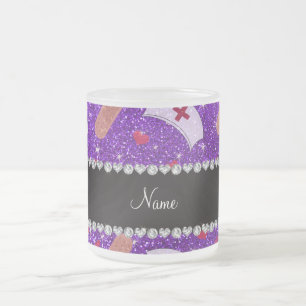 Taza De Cristal Esmerilado Nombre personalizado índigo purpurina enfermero g