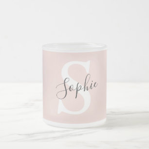 Taza De Cristal Esmerilado Nombre personalizado moderno Monograma Pastel rosa