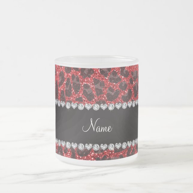 Taza De Cristal Esmerilado Nombre personalizado puntos de leopardo rojo purpu (Centro)