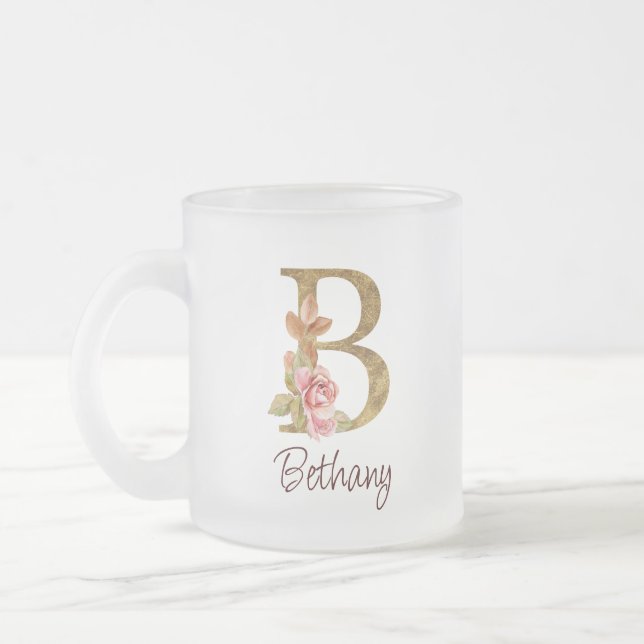 Taza De Cristal Esmerilado Nombre personalizado Relieve metalizado dorado Rub (Izquierda)